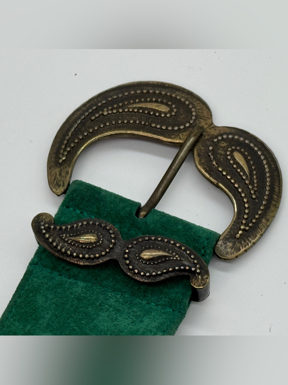 Jaeger Green Suede/leather Belt with Ornate Antique Brass Buckle - Picture 4 of 4